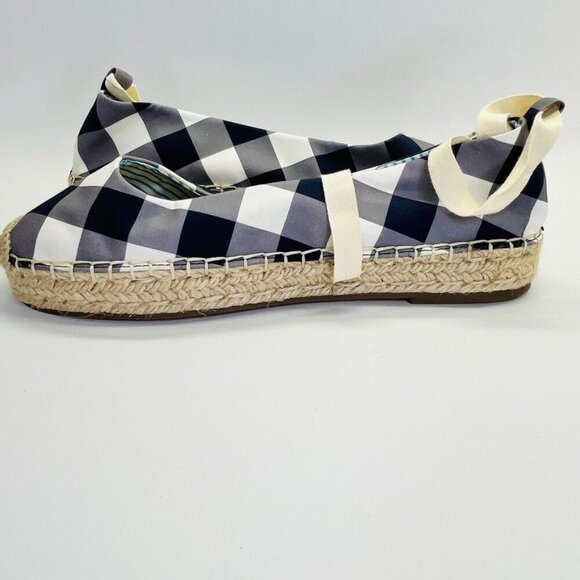 Draper James Georgia Wedge Espadrilles Women's Size 10 Navy, White Ankle Tie - Picture 5 of 13